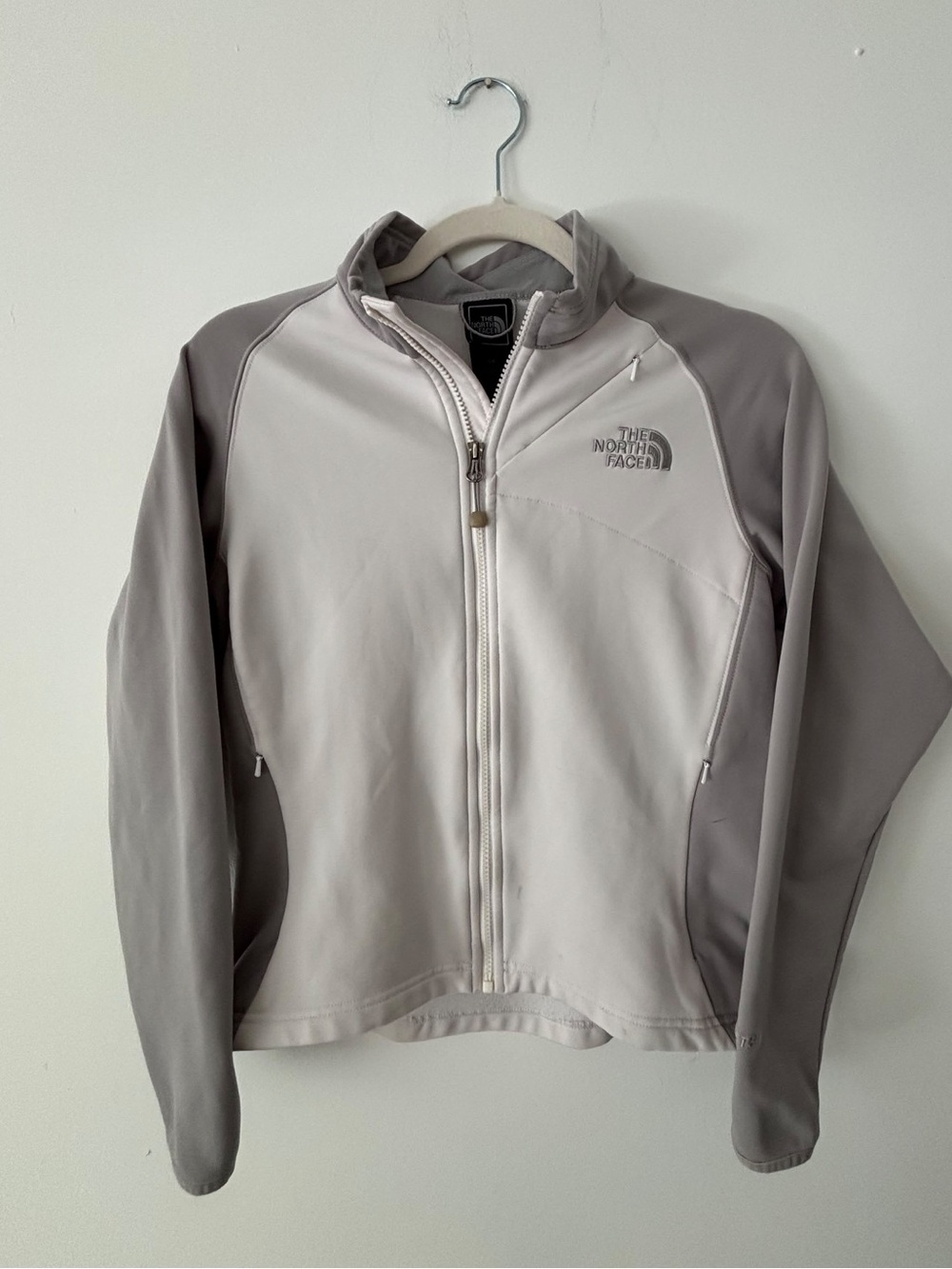 The North Face Womens TKA Stretch Fleece Jacket S White Gray Full Zip Soft Shell